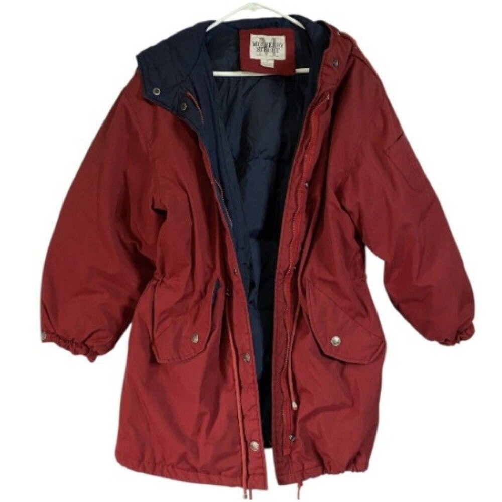 Mulberry Street Red Down Filled Hooded Womens Small Parka Puffer Coat 90s